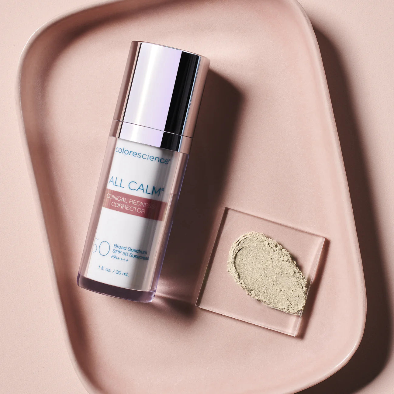 COLORESCIENCE ALL CALM® CLINICAL REDNESS CORRECTOR SPF 50 - Tämä 3-in-1 patentoitu koostumus neutraloi välittömästi punoituksen, auttaa rauhoittamaan herkkää ihoa ja tarjoaa SPF 50 -suojan. FYSIKAALINEN AURINKOSUOJA. PUNAINEN IHO. Colorescience®  Sunforgettable® total protection™ face shield SPF 50 · Sunforgettable® total protection™ brush-on shield