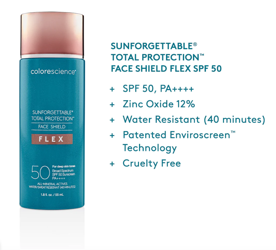Colorescience® Sunforgettable® total protection™ face shield SPF 50 · Sunforgettable® total protection™ brush-on shield. COLORESCIENCE SUNFORGETTABLE® TOTAL PROTECTION™ FACE SHIELD FLEX SPF 50 - Mineraalimeikkipohja. Fysikaalinen aurinkosuoja. Colorescience Flex. Colorescience® Sunforgettable® total protection™ face shield SPF 50 · Sunforgettable® total protection™ brush-on shield