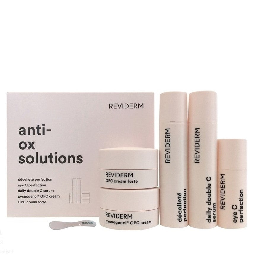 REVIDERM ANTI-OX SOLUTIONS. Tuotepaketti. ANTIAGEING. RYPPYVOIDE. SILMÄNYMPÄRYSIHONVOIDE. SEERUMI. KASVOSEERUMI. ANTIOKSIDANTTI