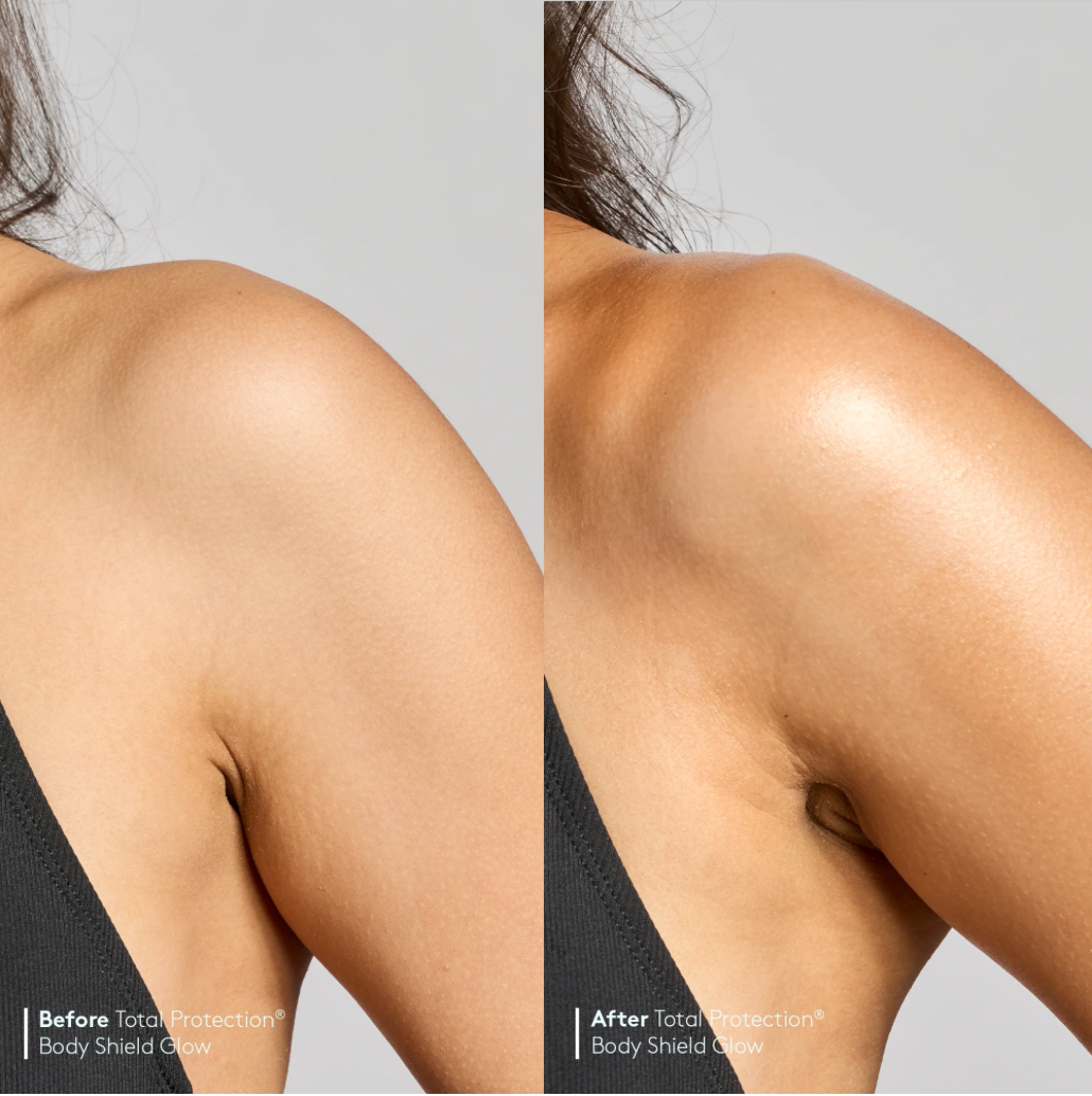 COLORESCIENCE TOTAL PROTECTION™ BODY SHIELD SPF50 GLOW - Mineraaliaurinkovoide vartalolle helmiäishohdon kera – iholle, joka sekä hehkuu että on suojattu. Erittäin kevyt ja kosteuttava. Aurinkosuoja.