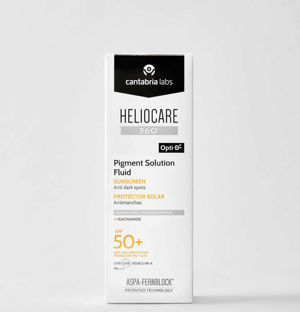 HELIOCARE PIGMENT SOLUTION FLUID SPF 50+ aurinkosuoja joka tasoittaa ihon sävyä ja ehkäisee uusia pigmenttimuutoksia. 