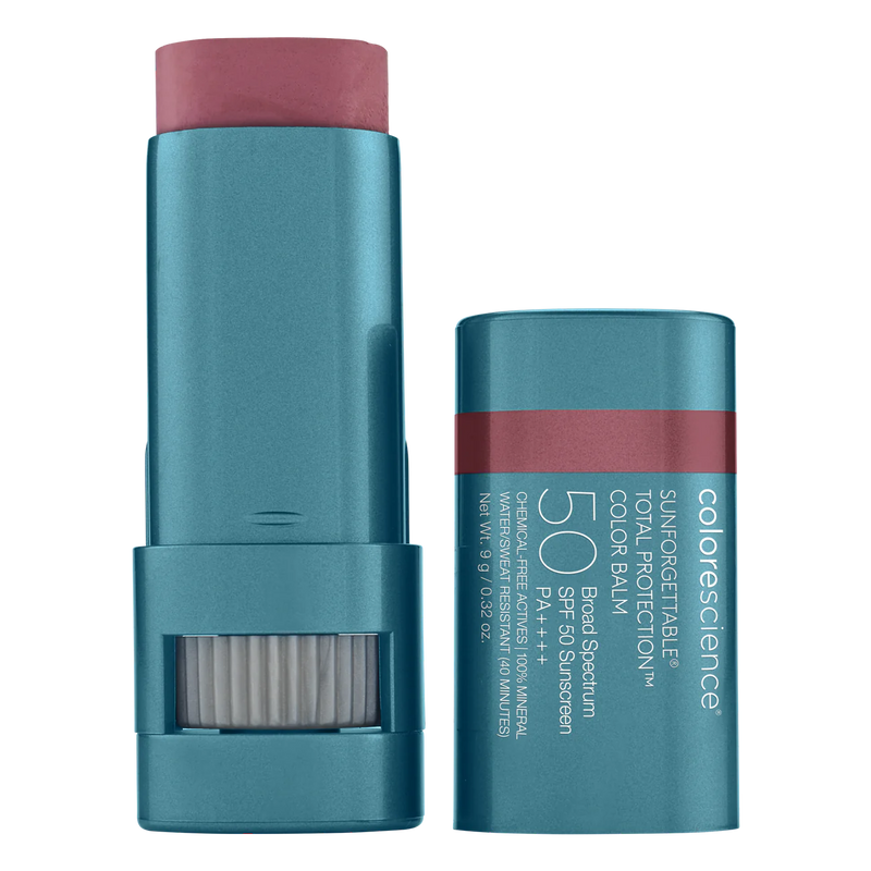 COLORESCIENCE SUNFORGETTABLE® TOTAL PROTECTION™ COLOR BALM SPF 50 - Suojaa ja kosteuta huulia, poskia ja silmäluomea värikkäällä värillä.