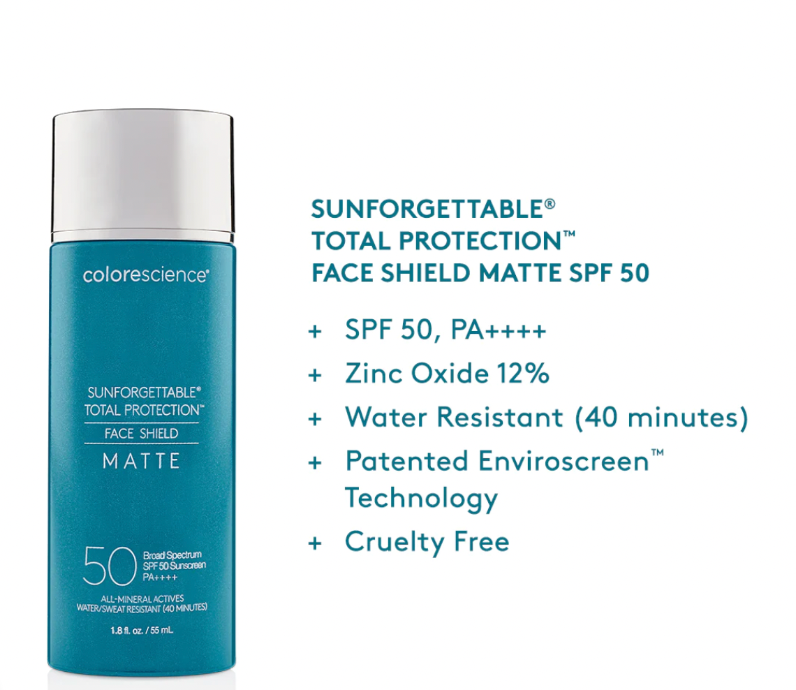 COLORESCIENCE SUNFORGETTABLE® TOTAL PROTECTION™ FACE SHIELD MATTE SPF 50. Mineraalimeikki. Aurinkosuoja. Fysikaalinen aurinkosuoja. Colorescience®  Sunforgettable® total protection™ face shield SPF 50 · Sunforgettable® total protection™ brush-on shield