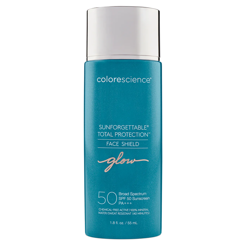 COLORESCIENCE FACE SHIELD GLOW SPF 50 - Helmiäinen hehku ja raikkaus. Mineraalimeikki. Fysikaalinen aurinkosuoja. Colorescience®  Sunforgettable® total protection™ face shield SPF 50 · Sunforgettable® total protection™ brush-on shield