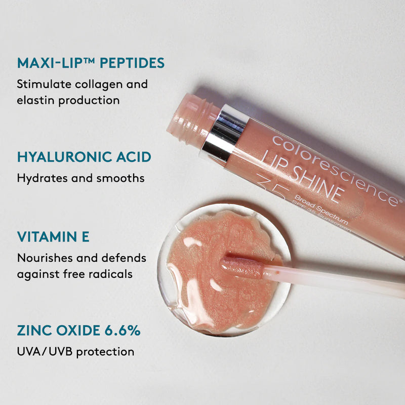 COLORESCIENCE LIP SHINE SPF 35 - Huulikiilto hoitavilla ainesosilla. Aurinkosuoja huulille. Colorescience®  Sunforgettable® total protection™ face shield SPF 50 · Sunforgettable® total protection™ brush-on shield