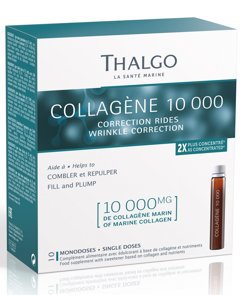 THALGO COLLAGÈNE 10 000 - Juoma sisältää mm. 10000mg merellisen kollageenin peptidejä (patentoitu).