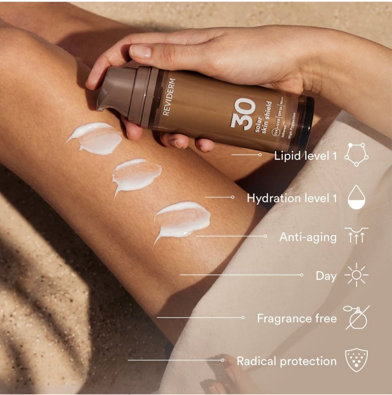 REVIDERM SOLAR SKIN SHIELD SPF 30 -  Aurinkosuoja. Kolmitehoinen vaikutus: suojaa, rauhoittaa ja kosteutta